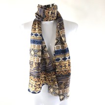 Womens Scarf Hair Accessory Tribal Geometric Striped Brown Blue 59x10 - £7.66 GBP