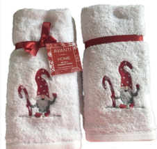 Avanti Gnome Christmas Fingertip Towels Embroidered Candy Cane Set of 2 White - $24.47