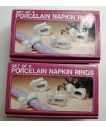 8 Vintage White Porcelain Animal Napkin Rings Cat Dog Rabbit Bear Made i... - $41.10 CAD