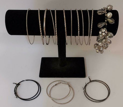  Silver Tone Boho Bangle Cuff Bracelets Earrings Stackable lot of 17 - £19.14 GBP