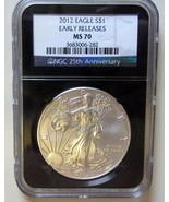 2012 American Silver Eagle $1 NGC MS70 ER 25th Anniversary Black Retro Label - £51.89 GBP