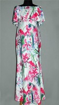 Bright Tropical Floral Wide Ruffle Collar Sleeveless Stretchy Long Dress Wm&#39;s M? - £29.56 GBP