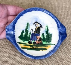 GF Desvres France Hand Painted Faience Blue Trim Frenchman Ashtray Trink... - £10.89 GBP