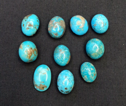10 Oval Shaped 100% Genuine Persian Turquoise Cabochons lot - £74.29 GBP
