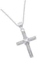 Round Cut White Natural Diamond Infinity Cross Pendant For - £172.59 GBP