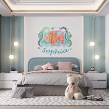 Colorful Marine Boho Wall Decals with Girls Name for Kids Room - Nursery Bedroom - £79.13 GBP