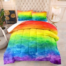 Rainbow Comforter Set Girls Colorful Bedding Set For Kids Teens Tie Dye Down Com - £86.49 GBP
