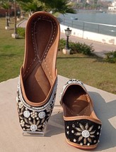 Women Bellies Punjabi Black Jutti leather embroidery US  5-10 DLY Valent... - $33.14