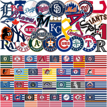 60 Pcs MLB BASEBALL Stickers 30 &amp; 30 American Flags Stickers Waterproof Decals - £9.91 GBP
