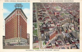 Indianapolis Indiana~Hotel LINCOLN-AEROPLANE View Of DOWNTOWN~1940s Postcard - £4.52 GBP