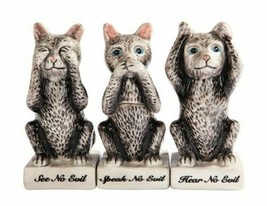 See Hear Speak No Evil Cats Trio Toothpick Holder Salt And Pepper Shakers Set - £20.29 GBP