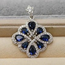 2.5Ct Pear Cut Lab Created Blue Sapphire Pendant 14K White Gold Plated 18&quot; Chain - £125.30 GBP