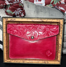 nice PATRICIA NASH Magenta TOOLED LEATHER FLAP CLUTCH/IPAD CASE 9&quot;W X 6.5&quot;H - $49.27