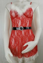Christmas Sexy Santa Lingerie Set Red Sheer Lace Feather G String Size M... - $15.98
