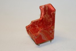 Vintage Dollhouse Furniture 4&quot; Armchair 1960&#39;s Ideal Red &amp; Gold Floral Brocade - £10.89 GBP