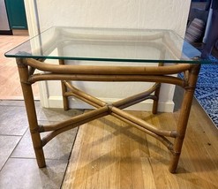Vintage Ficks Reed Rattan Side End Table Glass Top Tropical Tiki Decor - $198.00