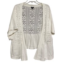 Torrid Womens Sweater White Size 5X Crochet Cardigan Cropped Open Front SS - £18.79 GBP