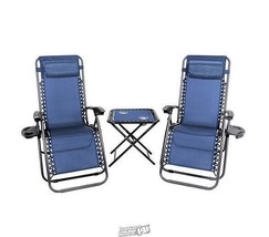 SereneLife 3-Piece Zero Gravity Chair &amp; Table Set Blue SLZGHCRM56 Patio - £171.87 GBP