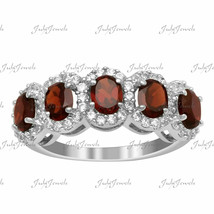 925 Sterling Silver Garnet 5 Stone Engagement Ring 5 Stone Garnet Wedding Ring - $46.03