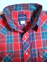 Vintage Wrangler Pearl Snap Button Multi Color Plaid Western Rockabilly Shirt XL - £27.15 GBP