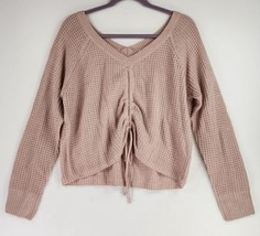 Full Circle Trends Sweater Womens XL Pink Cropped Preppy Cinched Waffle ... - £15.78 GBP