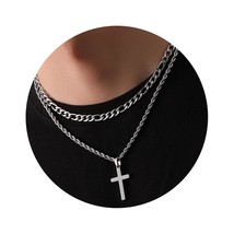 Cross Necklace for Men Stainless Steel Layered Twist - £44.02 GBP