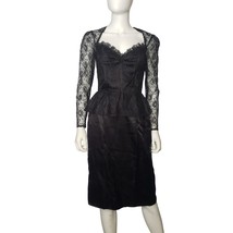 Vintage GUNNE SAX McClintock Black Lace Dress Peplum Wiggle Sweetheart Small - £120.57 GBP