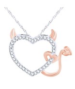 14K Two-Tone Gold Plated Real Moissanite Devil Heart Pendant 18&quot; Necklac... - $42.99