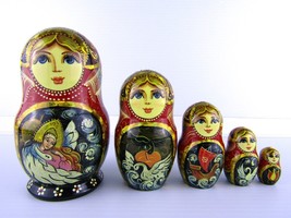 Matryoshka Nesting Dolls 5&quot; 5 Pc., Swan Princess Red Hand Made Set Russian 1021 - £37.49 GBP