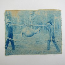 Cyanotype Photograph On Cloth Two Men Carry Deer Hunting Antique 1800s RARE - £39.14 GBP