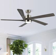 Ceiling Fan 72&quot; w Light 5 Solid Wood Blades 6-Speed Reversible Nickel and Grey - £197.27 GBP