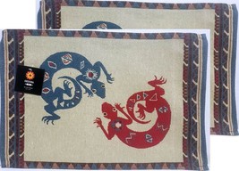 Set Of 2 Tapestry Placemats,13&quot;x19&quot;,SOUTHWEST, Red &amp; Blue Dragon Snakes, Hc - £10.25 GBP