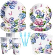 Hydrangea Floral Plates and Napkins Party Supplies, Hydrangea Party Deco... - £29.14 GBP