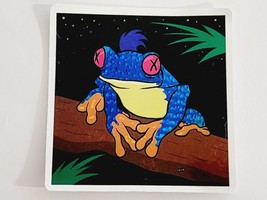 Square Sticker of Blue Frog Sitting on Log with Tuff of Hair Sticker Decal Cool - £1.81 GBP