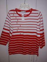 POTPOURRI LADIES 3/4-SLEEVE RED/WHITE STRIPE CANDY CAN CHRISTMAS SWEATER... - $13.99