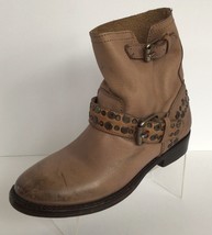 ASH Studded Video Taupe Buckle Moto Ankle Boots (Size 38) - £39.27 GBP