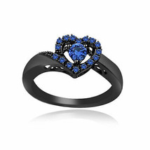 0.35Ct Simulated Sapphire Black Rhodium 925 Silver Heart Shape Promise Ring  - £78.38 GBP