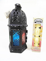 Candle Lantern Outdoor Moroccan Candles Lanterns Multi Color Glass HangingTable - £13.30 GBP