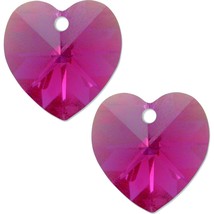 2 Fuchsia AB Swarovski Crystal Heart Pendant 6202 10mm - £5.62 GBP
