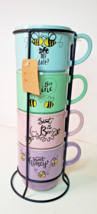 Signature Sweet Honey Bee Stacking Coffee Mug Set of 4 in Black Rack Pastel - £22.16 GBP