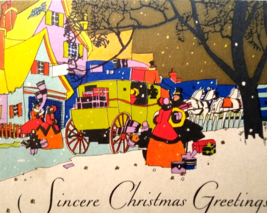 Christmas Early Greeting Card Victorian People In Village Horses Cart Co... - $27.55