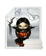 Cute Halloween Design Goth Fairy Pumpkin Pixie Throw Blanket - €48,83 EUR+