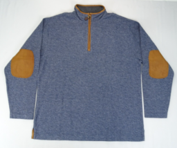 Orvis Simoom Tweed Fermeture Éclair Sweat L Bleu Marron Cuir Renfort Coude - $23.69