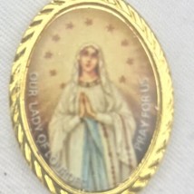 Mary Mother Of Jesus Gold Tone Catholic Pendant Charm Vintage Christian Oval - £8.64 GBP