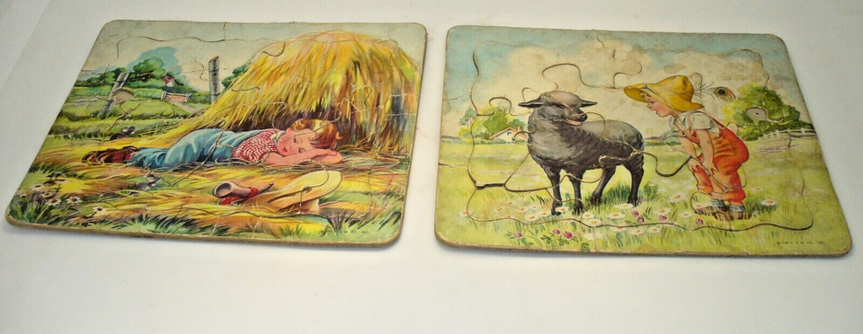Vintage P &amp; M Co Inc Childrens Jigsaw Puzzles Color 8 Piece Farm Kid Animal - $11.04