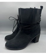 Toms Mila Black Suede Ankle Boots Chunky Heel Size 8.5 Wrap Around - $21.67