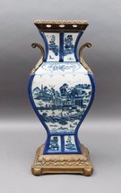 Castilian Vintage Chinese Blue White Porcelain Bronze Ormolu Large Urn Vase 18&quot; - £546.73 GBP