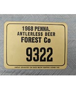 1968 Penna Antlerless Deer 9322 Forest Co Cardboard Hunting License Penn... - £20.29 GBP