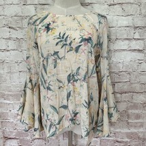 Lauren Conrad Peach Floral Bell Sleeve Split Back High Low Blouse Womens Size S - £17.58 GBP