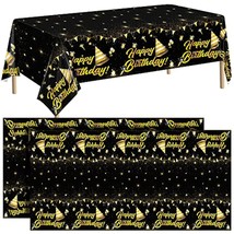 2 Pack 21St Birthday Tablecloth Table Cover Plastic Black Gold Happy Tablecloth  - $16.99